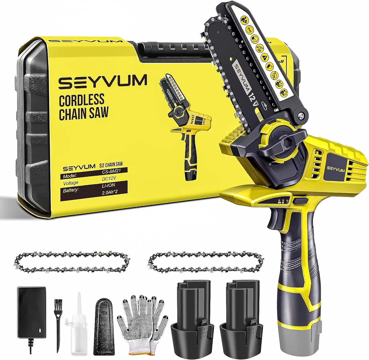 SEYVUM Mini Chainsaw with 2 Batteries 2 Chains
