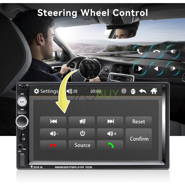 CAMECHO 7" Double Din Car Stereo Audio Bluetooth + 4 LED Mini Backup Camera - Image 6