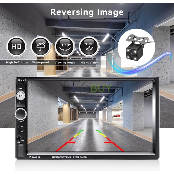 CAMECHO 7" Double Din Car Stereo Audio Bluetooth + 4 LED Mini Backup Camera - Image 5