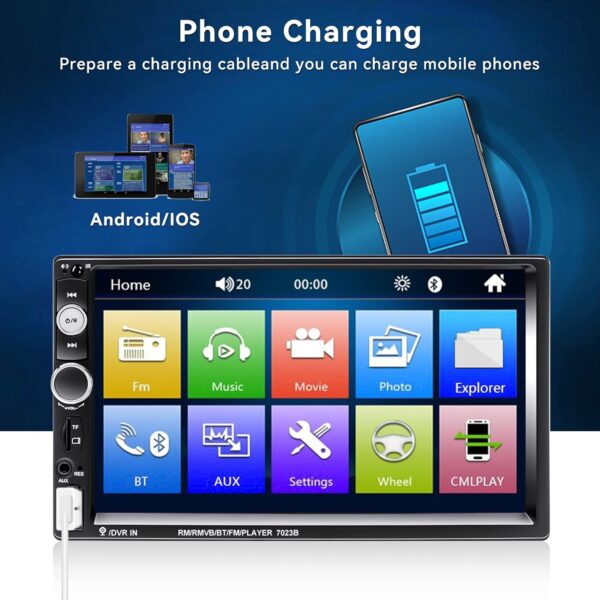 CAMECHO 7" Double Din Car Stereo Audio Bluetooth + 4 LED Mini Backup Camera - Image 4