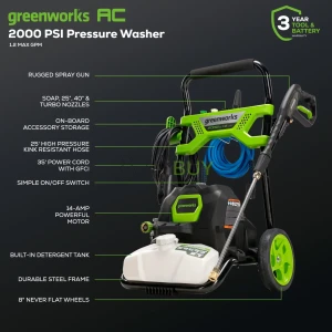 Greenwork 2000 PSI 1.2 GPM Cold Water Electric Pressure Washer