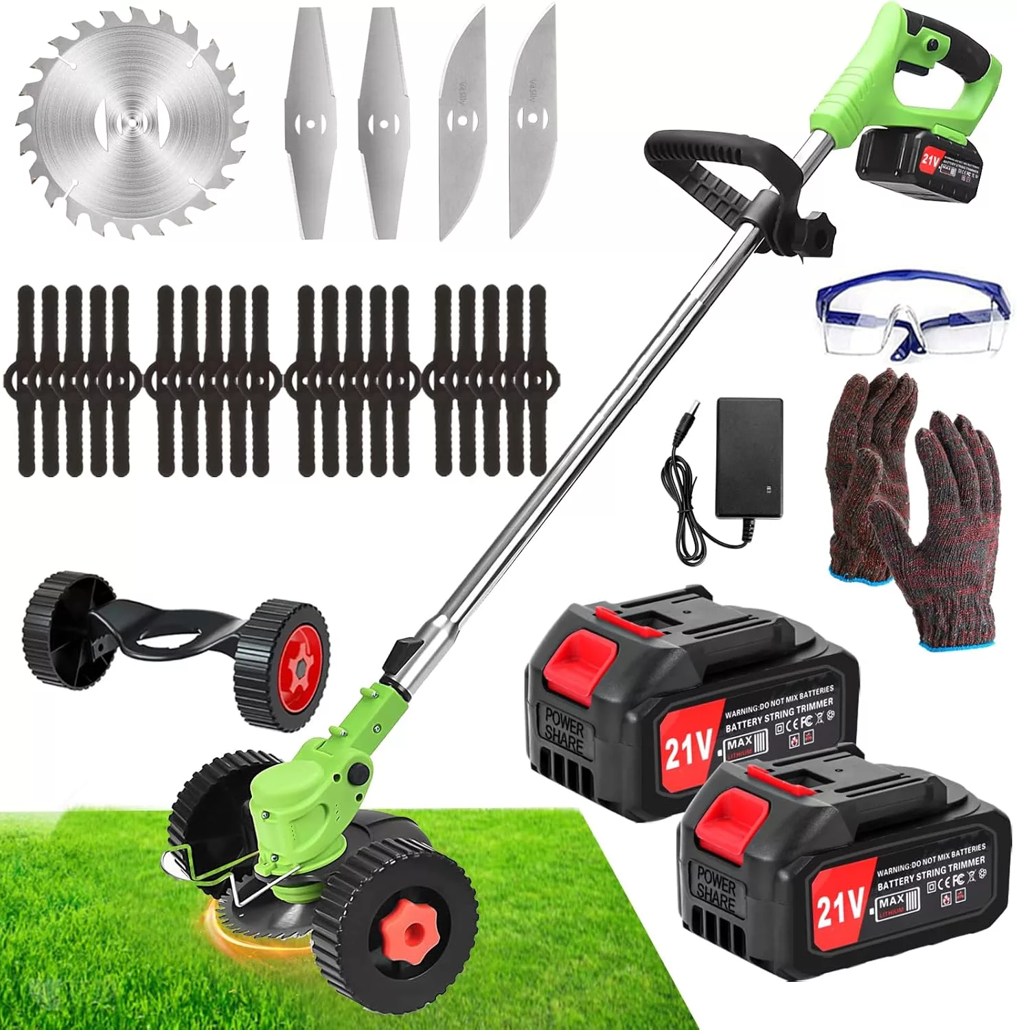 ZJS 21V Cordless Weed Wacker and Lawn Edger with 3 Types of Blades