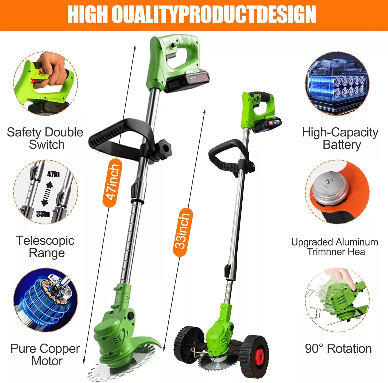 ZJS 21V Cordless Weed Wacker and Lawn Edger with 3 Types of Blades - Image 2