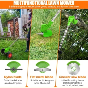 ZJS 21V Cordless Weed Wacker and Lawn Edger with 3 Types of Blades