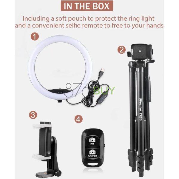UBeesize 10" Selfie Ring Light with 50" Extendable Tripod Stand & Phone Holder - Image 2
