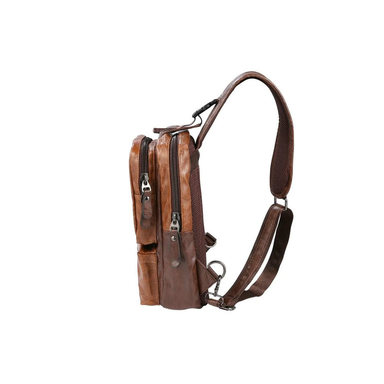 Men's Vintage Brown Leather Sling Bag with USB Charging Port - Image 4