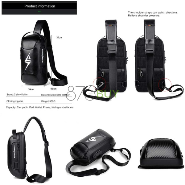 Celinv Koilm Sling Bag with USB Charger & Security Combination Lock - Image 2