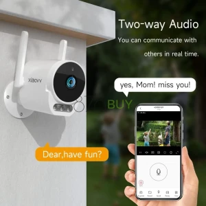 XIAOVV Outdoor Security Camera with Color Night Vision, Two-Way Audio, and Siren Alarm