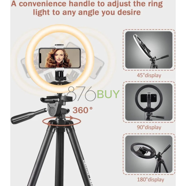 UBeesize 10" Selfie Ring Light with 50" Extendable Tripod Stand & Phone Holder - Image 4