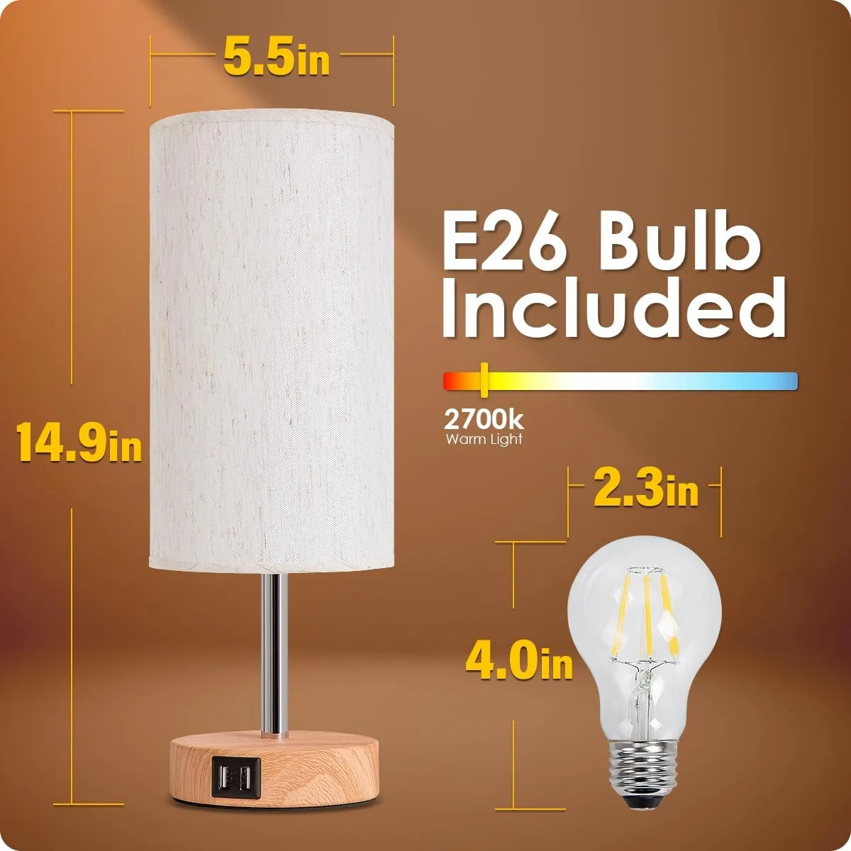 Yarra-Decor Bedside Table Lamp with USB Port - Image 4