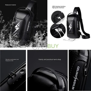 Celinv Koilm Sling Bag with USB Charger & Security Combination Lock