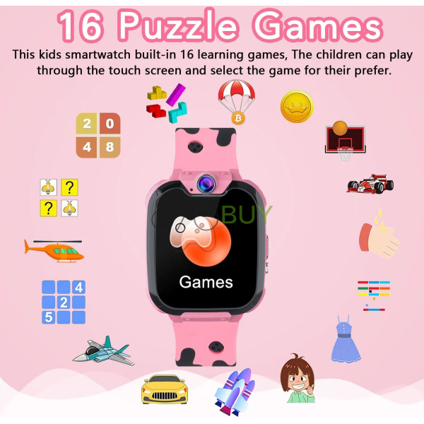 GOOWJUER HD Touch ScreenKids Smart Watch for Girls (Pink) - Image 3