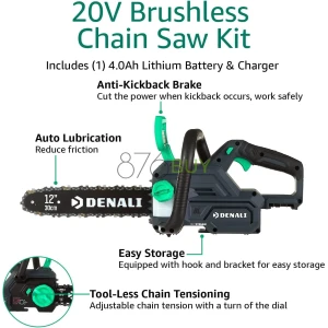 Amazon Brand - Denali by SKIL 20V Brushless 12-Inch Chain Saw Kit, Includes 4.0Ah Battery & Charger