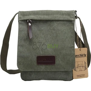 Berchirly Small Green Vintage Canvas Leather Messenger Cross-body Bag