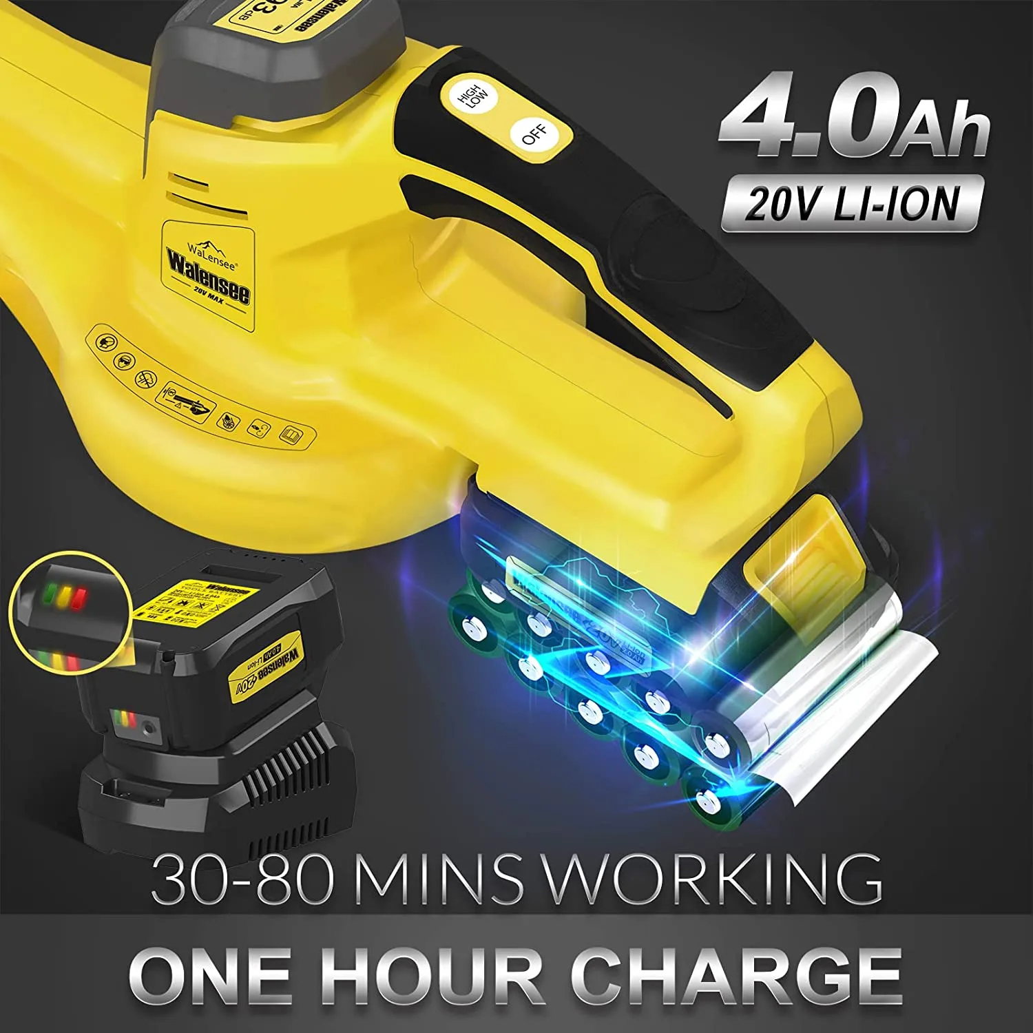 Walensee 20V Cordless Leaf Blower with 4.0Ah Lithium Battery & Fast Charger - Image 4