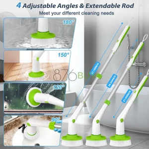 MABOGU Electric Spin Scrubber, Cordless Shower Scrubber with 8 Replaceable Brush Heads