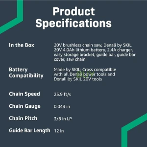 Amazon Brand - Denali by SKIL 20V Brushless 12-Inch Chain Saw Kit, Includes 4.0Ah Battery & Charger