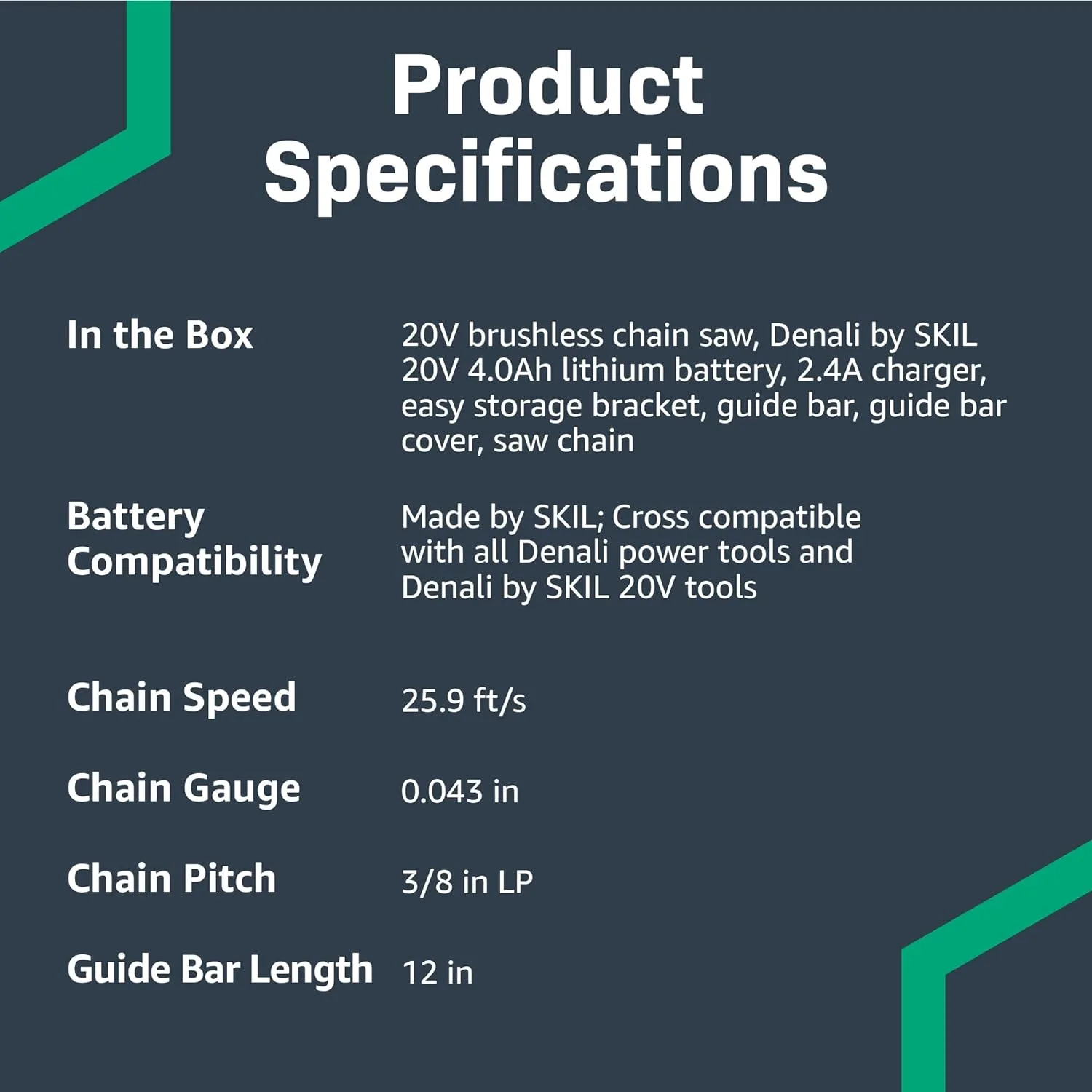 Amazon Brand - Denali by SKIL 20V Brushless 12-Inch Chain Saw Kit, Includes 4.0Ah Battery & Charger - Image 2