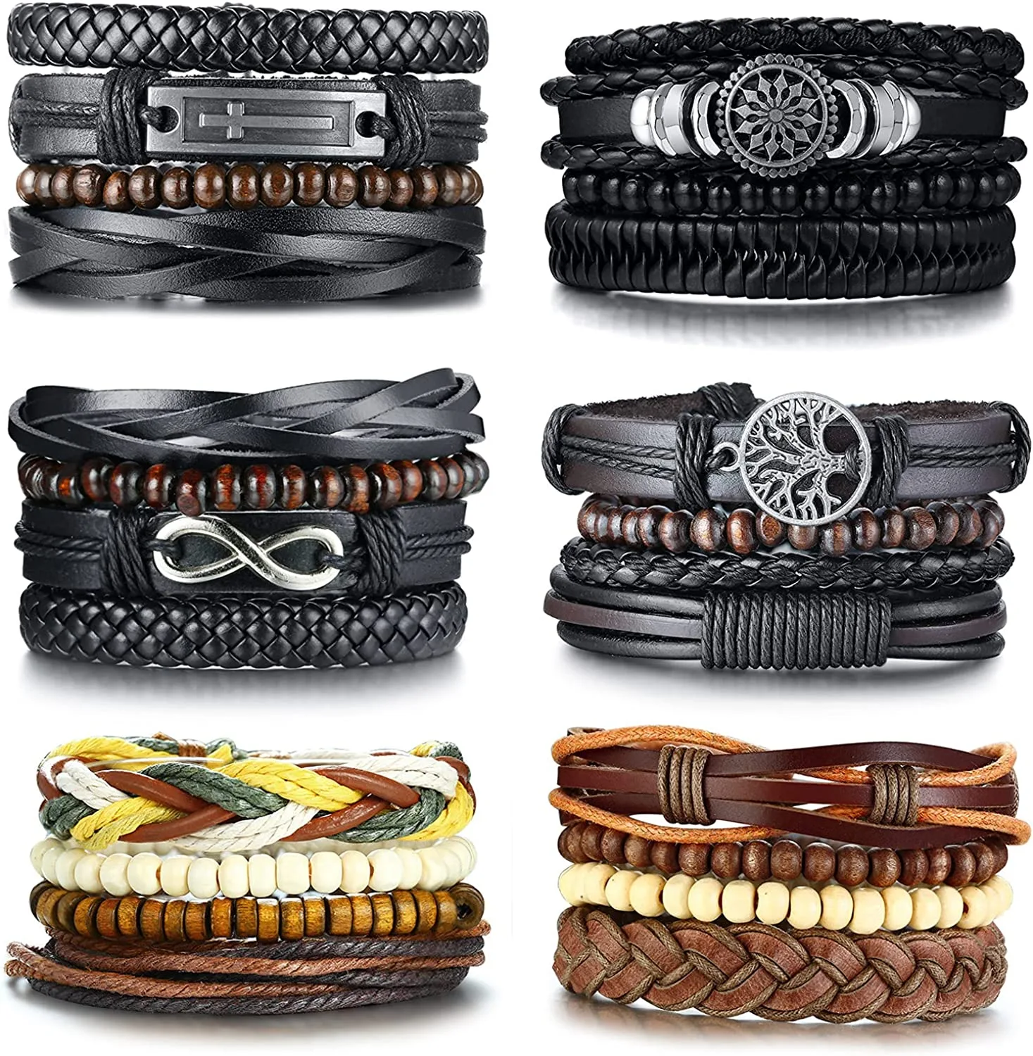 TempBeau Leather 5 Piece Bracelet Set