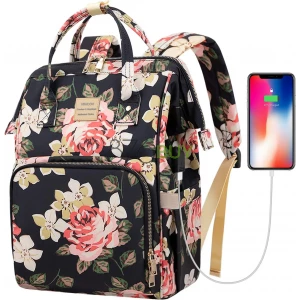 Floral Laptop Backpack with USB Charging