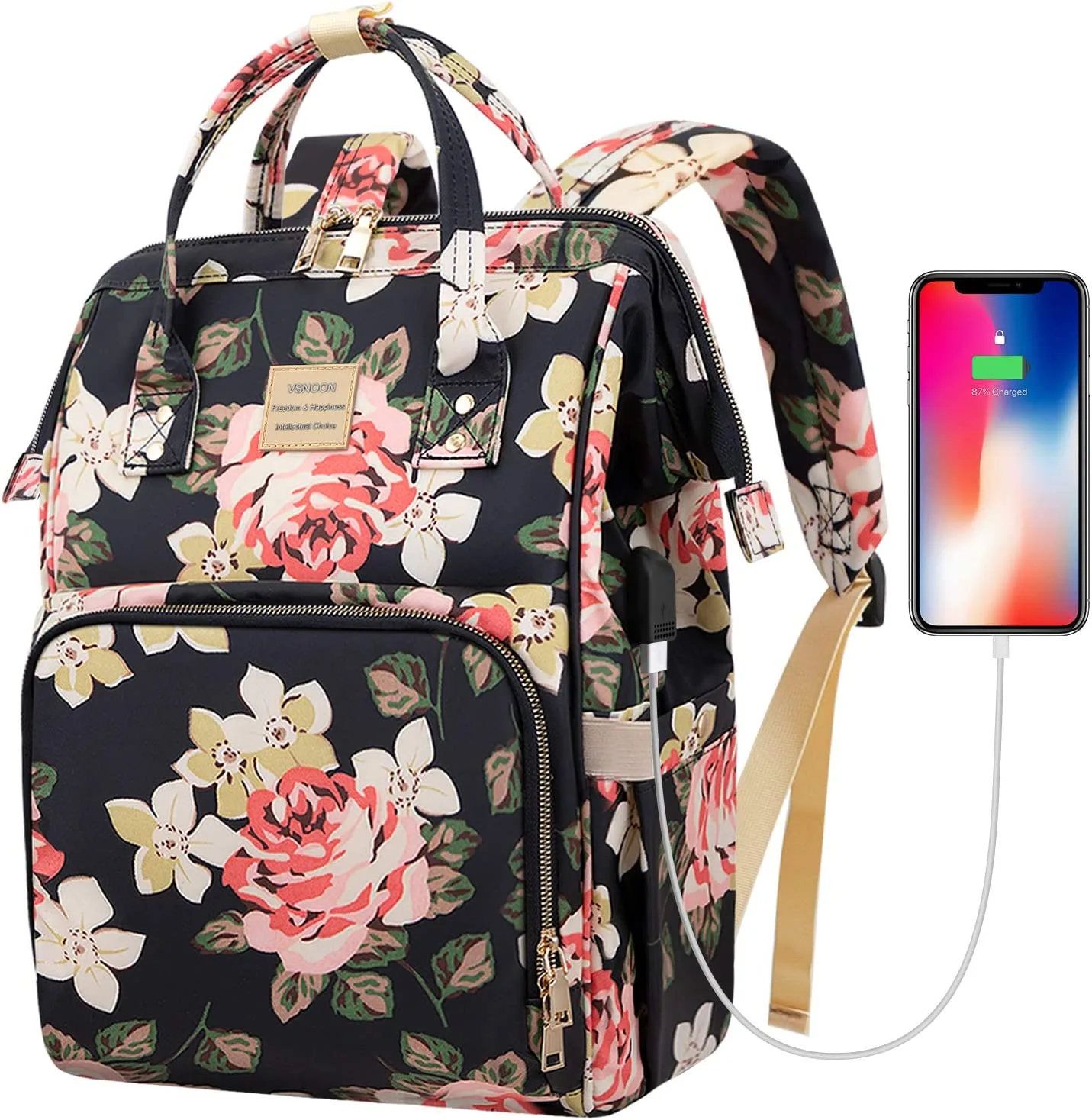 Floral Laptop Backpack with USB Charging