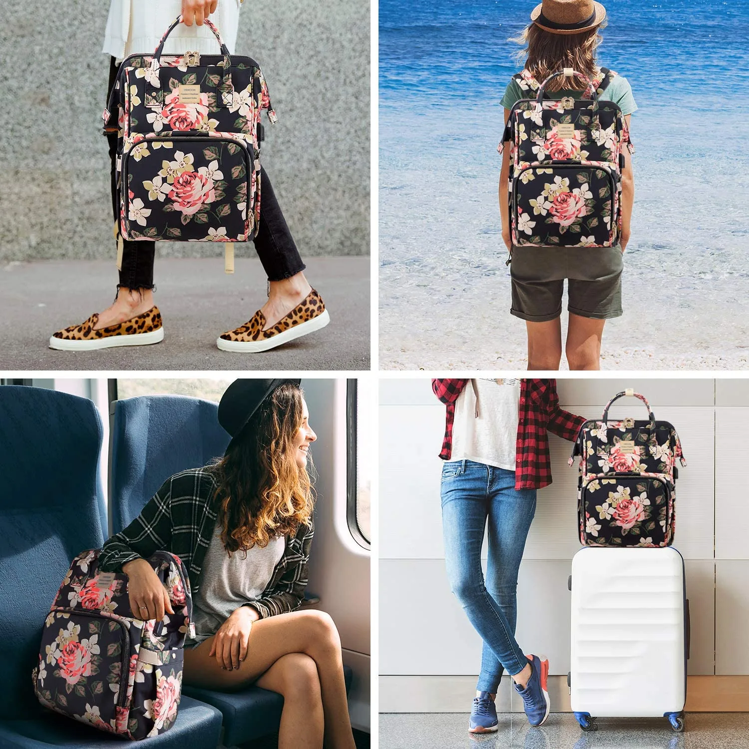 Floral Laptop Backpack with USB Charging - Image 2