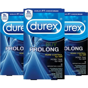 Durex Prolong Delay Lubricant Latex Condoms for Men 12 Pack