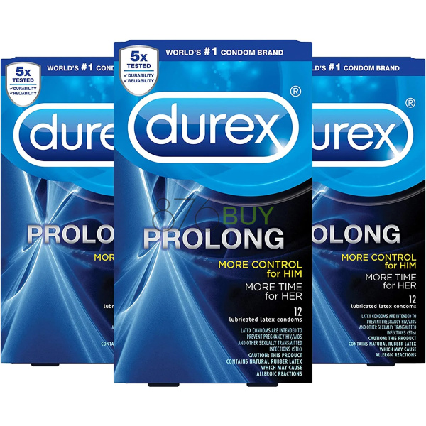 Durex Prolong Delay Lubricant Latex Condoms for Men 12 Pack