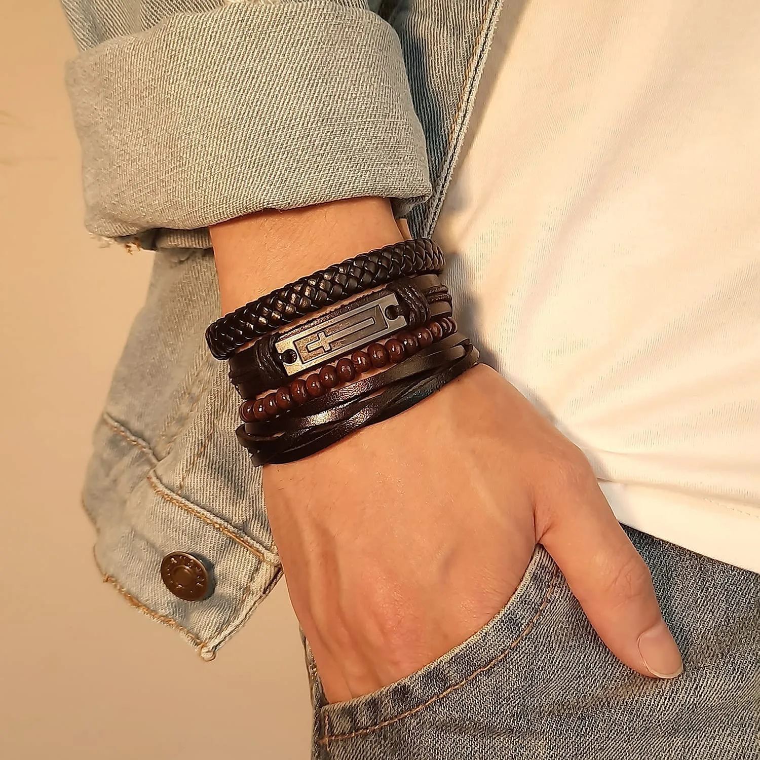 TempBeau Leather 5 Piece Bracelet Set - Image 2