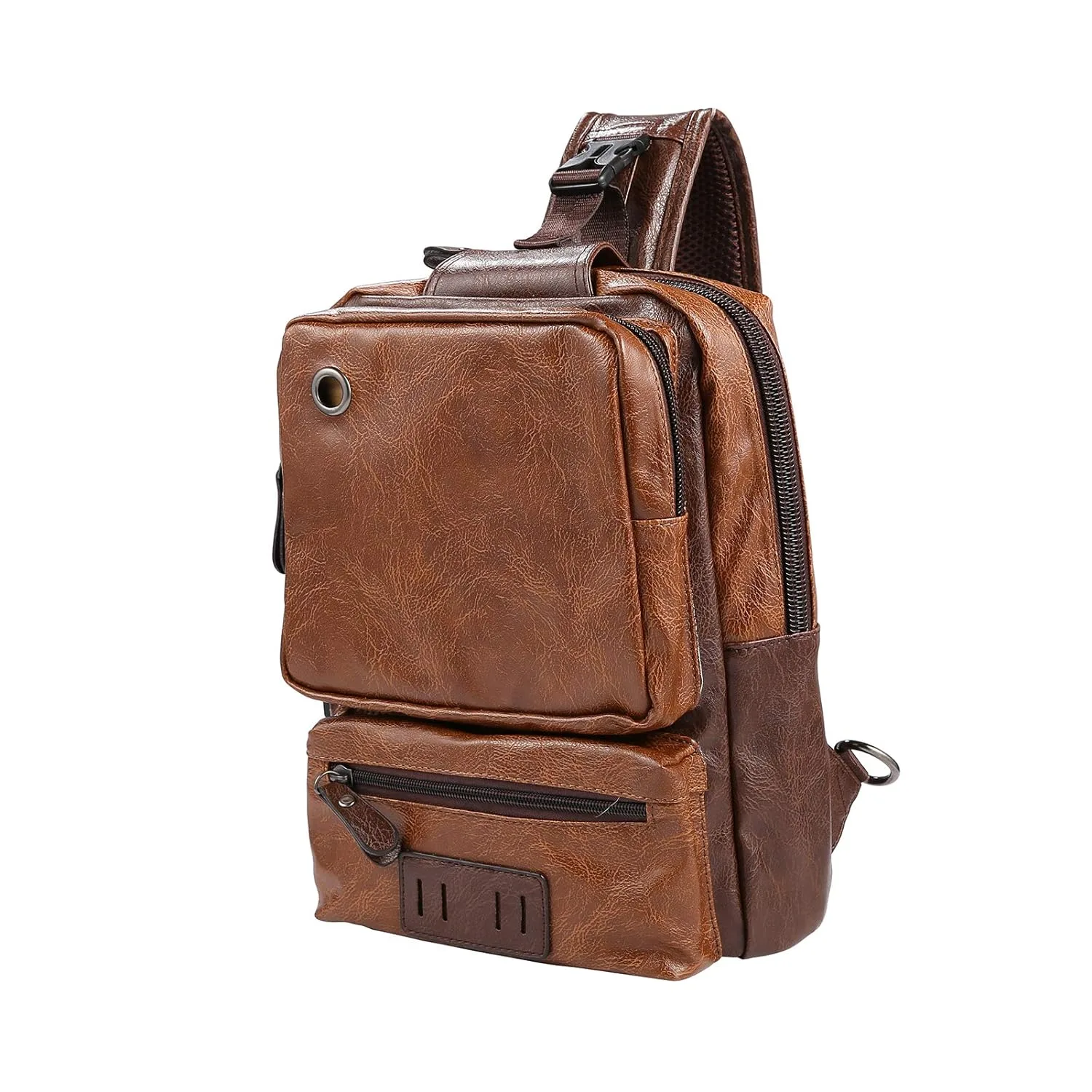 Men's Vintage Brown Leather Sling Bag with USB Charging Port