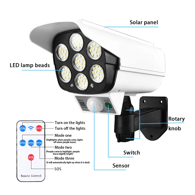 Outdoor Motion Sensor Solar Lights 2000 Lumens 77 LEDs Spotlight With Remote Controller - Image 2