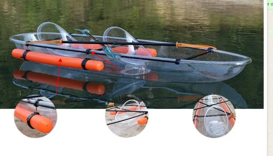 9 Ft 2 Seat Transparent Glass Kayak Canoe
