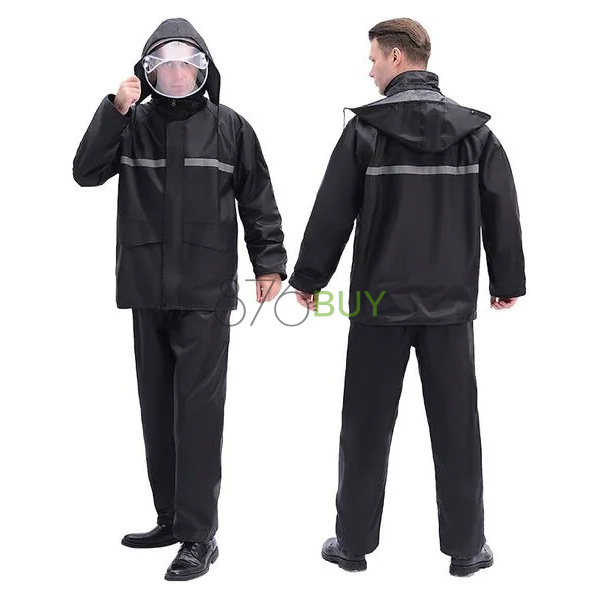 2pc Hooded, Reflective Raincoat  Jacket and Pants