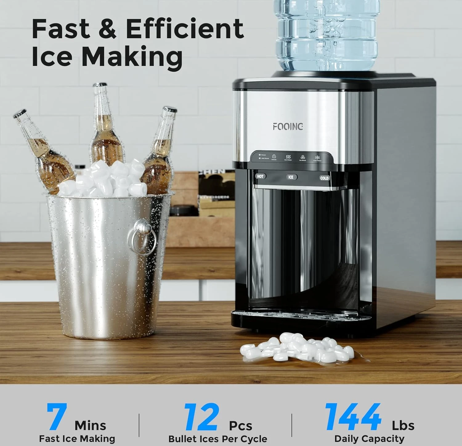 3 in 1 Portable Ice Maker with Hot/Cold Water Dispenser - Image 4