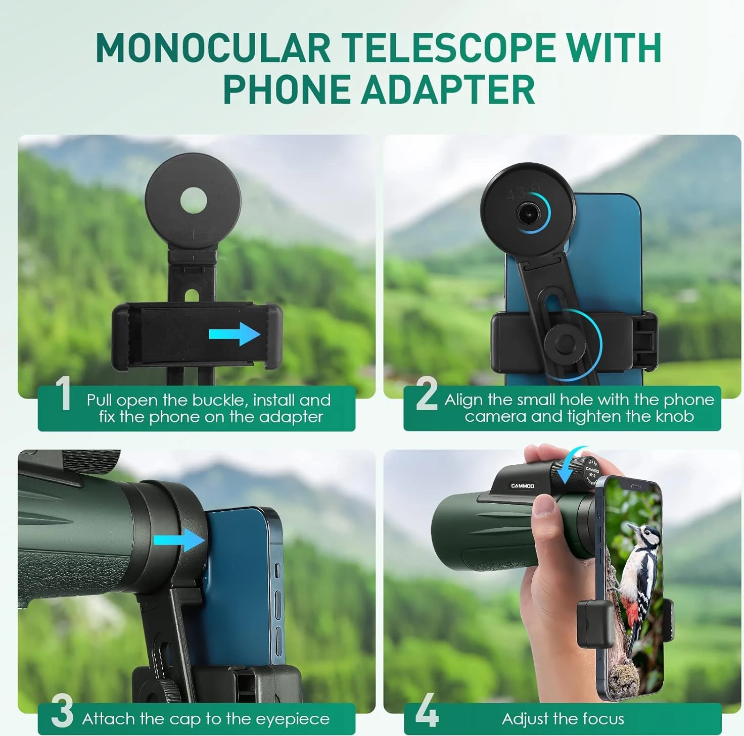 CAMMOO 12x50 High Powered, Low Light Monocular - Image 3