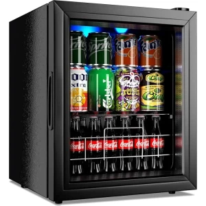Small Mini Fridge Freestanding Refrigerator with Adjustable Shelving Glass Door