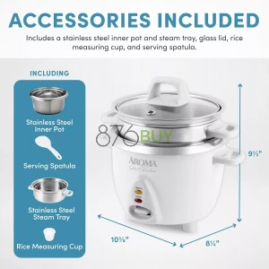 Aroma Housewares 6-Cup 1.2Qt. Select Stainless Pot-Style Rice Cooker, & Food Steamer