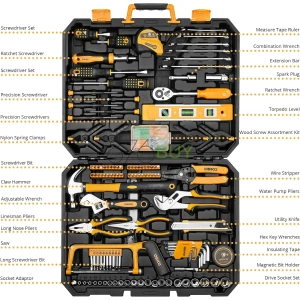DEKOPRO 228 Piece Socket Wrench Mixed Tool Set with Plastic Toolbox Storage Case