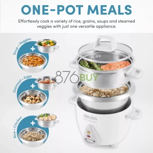 Aroma Housewares 6-Cup 1.2Qt. Select Stainless Pot-Style Rice Cooker, & Food Steamer