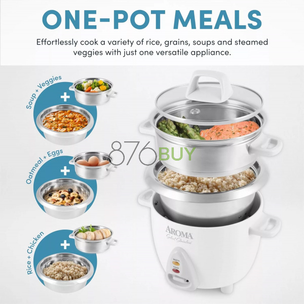Aroma Housewares 6-Cup 1.2Qt. Select Stainless Pot-Style Rice Cooker, & Food Steamer - Image 4