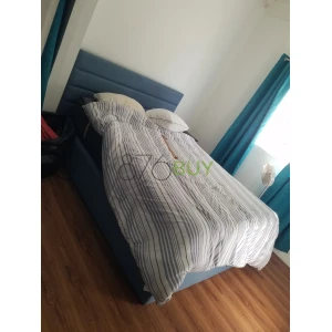 Blue Queen Storage Bed with Double Pillow Top Mattress and 6 Queen Sheet Sets