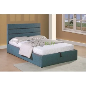 Blue Queen Storage Bed with Double Pillow Top Mattress and 6 Queen Sheet Sets