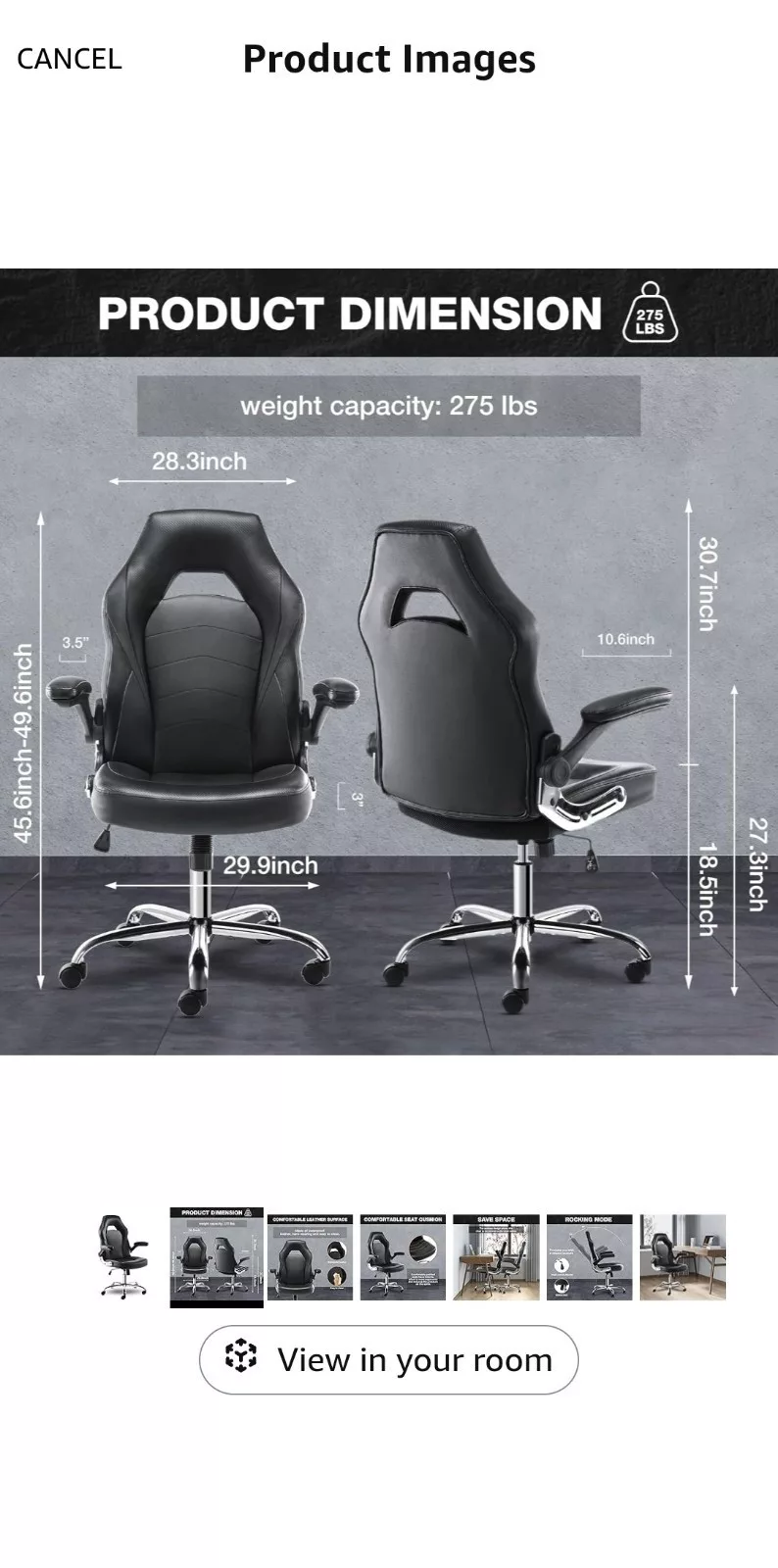 Computer Game Desk Chair - Ergonomic PU Leather Lumbar Support, Height Adjust... - Image 2