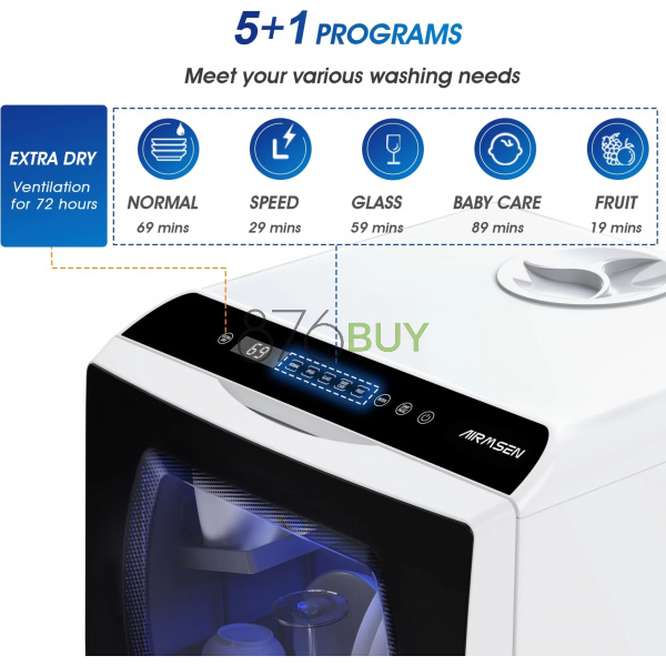 AIRMSEN Portable Countertop Dishwasher with 5-Liter Built-in Water Tank and Air-Dry Function - Image 7