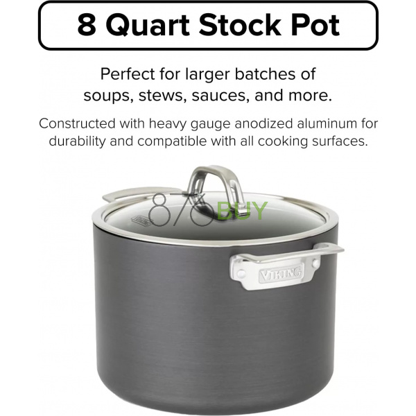 Viking Non Stick 8 Quart Hard Anodized Stock Pot - Image 6