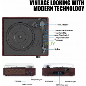 Vintage Bluetooth 3-Speed Turntable with Stereo Speakers (Brown)
