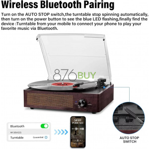 Vintage Bluetooth 3-Speed Turntable with Stereo Speakers (Brown)