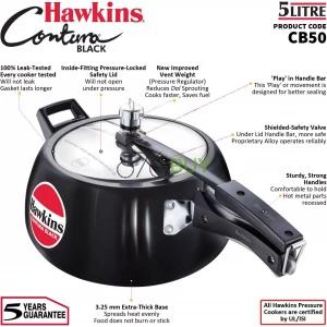 Hawkins CB50 Hard Anodised Pressure Cooker, 5-Liter