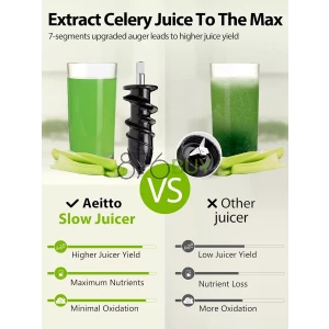 Aeitto Cold Press Juicer, Quiet Masticating Juicer with Triple Modes - Black