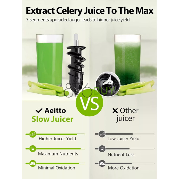 Aeitto Cold Press Juicer, Quiet Masticating Juicer with Triple Modes - Black - Image 4